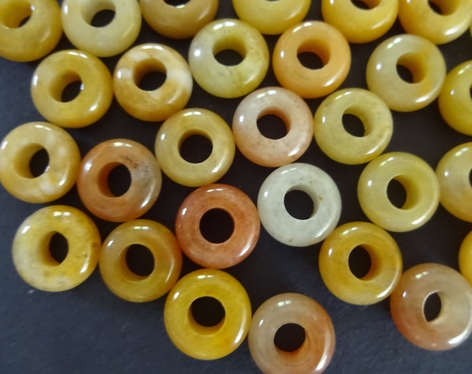 12x6mm Natural Topaz Jade Rondelle Bead, Round Stone Ring, Large 5mm Hole, Polished Yellow Jade, Natural Gemstone Ring, Jade Rondelles