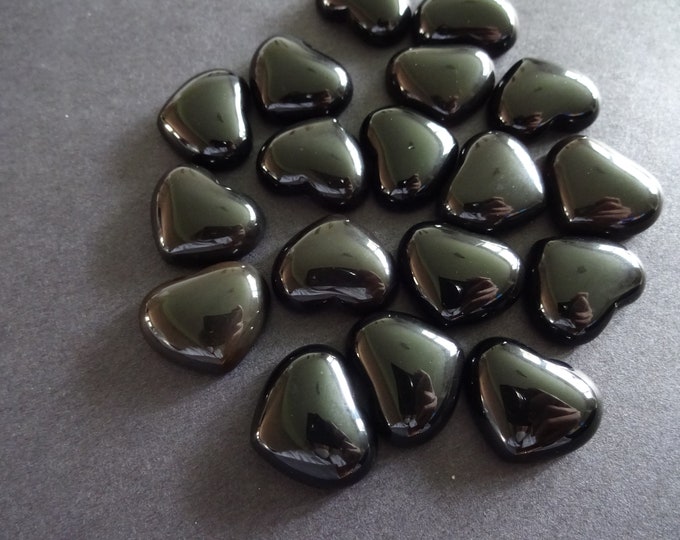 18x15mm Natural Black Agate Cabochon, Heart Cabochon, Polished Gem, Natural Stone, Extra Large Gemstone Focal, Classic Solid Black Color