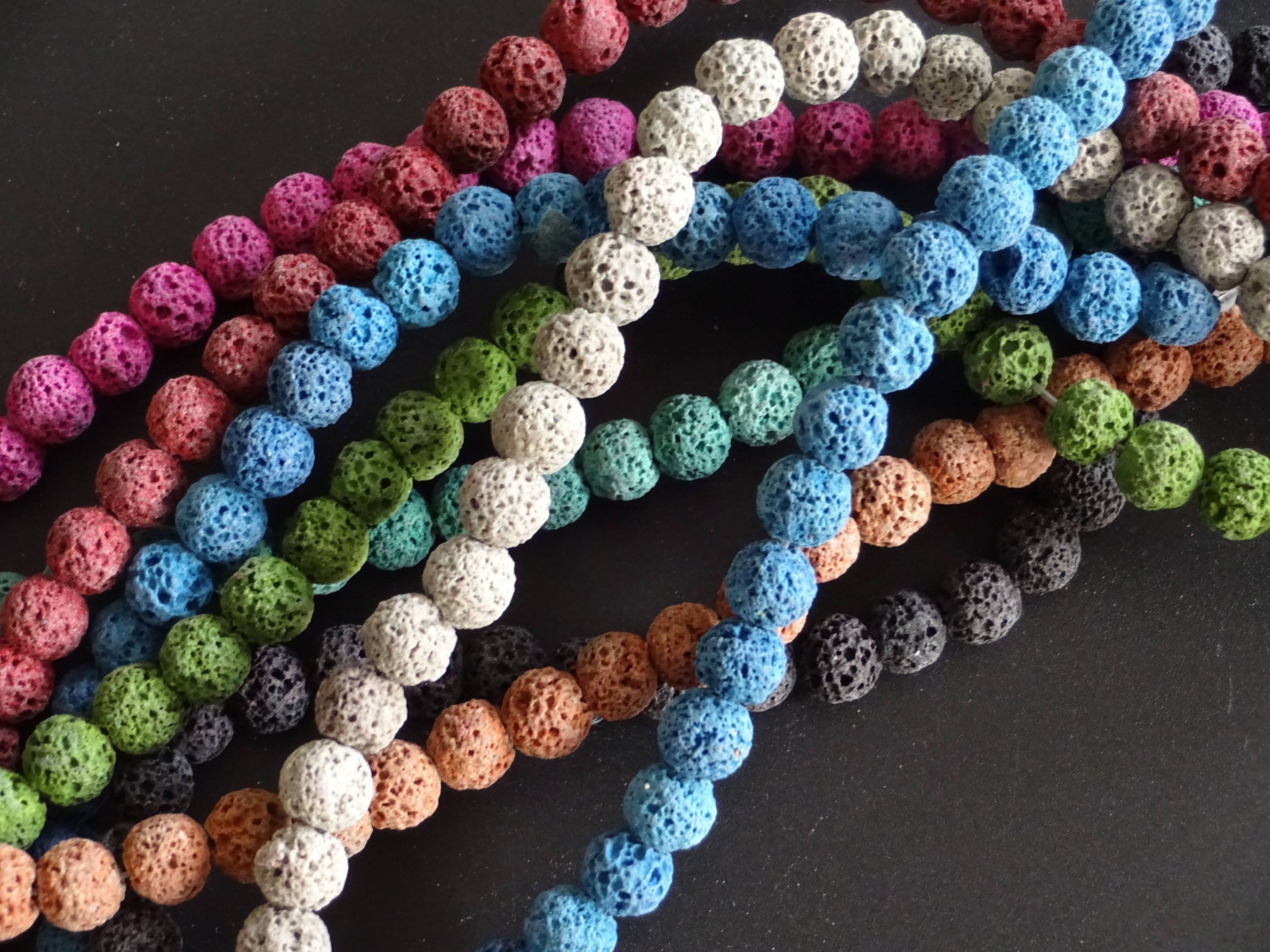 5 STRANDS Of 8mm Natural Rainbow Lava Stone Beads, Mixed Dyed Stones