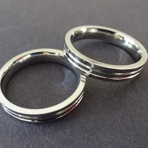 Stainless Steel Double Grooved Ring, Lined Band, US Sizes 7-11, Classic Silver Color, Handcrafted Steel Ring, Elegant Minimalist Ring