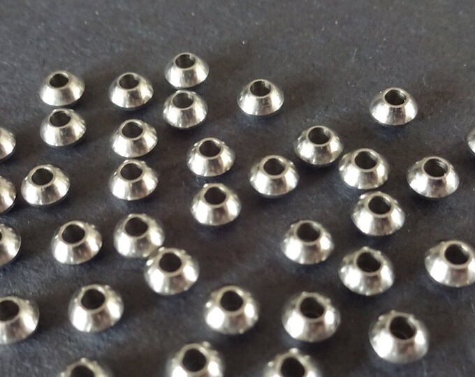 20 PACK 4x2.5mm Brass Saucer Beads, Classic Silver Color, Round Metal Spacers, 1.6mm Hole, Spacer Beads, Rondelle Spacers, Saucer Spacer
