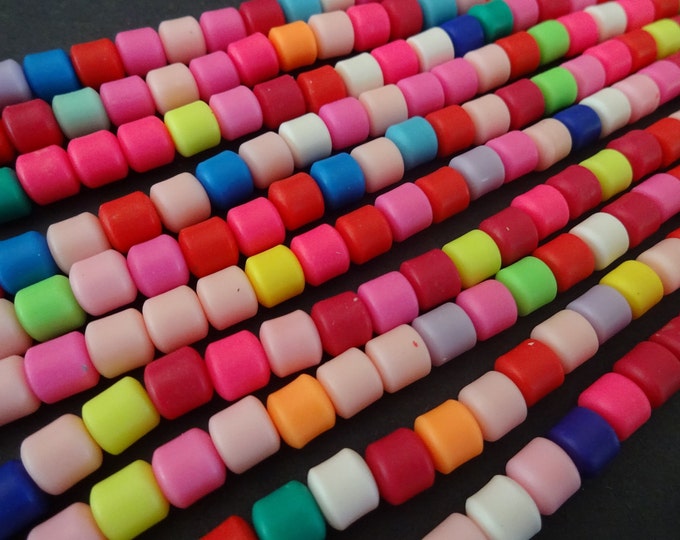 15 Inch 6.5x6mm Polymer Clay Column Bead Strand, About 61 Rounded Tube Beads, Mixed Color, Clay Bead Mixed Lot, LIMITED SUPPLY, Hot Deal!