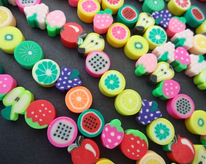 14.5 Inch 7-12mm  Polymer Clay Fruit Bead Strand, About 40 Beads, Mixed Color, Fruit Clay Bead Mixed Lot, LIMITED SUPPLY, Hot Deal!