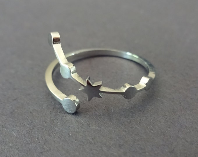 Stainless Steel Aries Ring, Adjustable Constellation Ring, Zodiac Ring, Astrology Horoscope Ring, Fire Element Zodiac, March 21–April 19