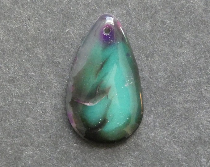 34x20mm Natural Agate Pendant, Gemstone Pendant, One of a Kind, Teardrop, Green and Purple, Dyed, Only One Available, Unique Agate Pendant