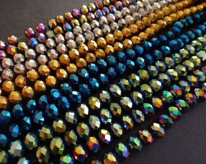 Five Pack of 72 Electroplated Faceted Rondelle 8x6mm Glass Beads, Faceted Oval Colorful Bead, Multi Color Rondelle Bead, Brilliant Faceted