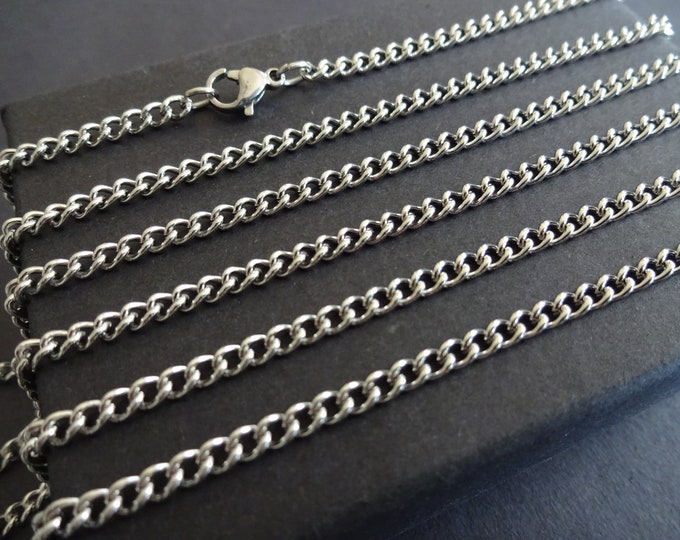 5 PACK OF Stainless Steel 24 Inch Curb Chain, Silver Necklace Chain, Jewelry Making Chain, Necklace Making, Lobster Claw Clasp, Cut To Size