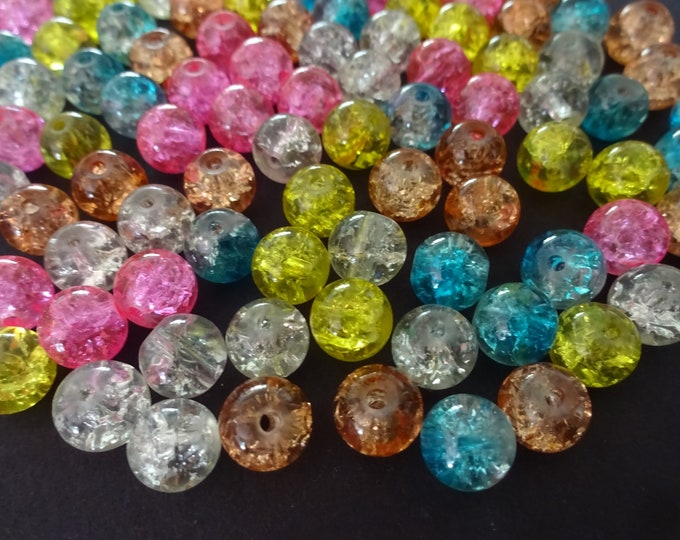 8mm Crackle Glass Ball Bead Mix, Pretty Pastel Mix, Mixed Lot, Transparent, Pink Theme Jewelry Beads, Round, Orange, Pink and Clear
