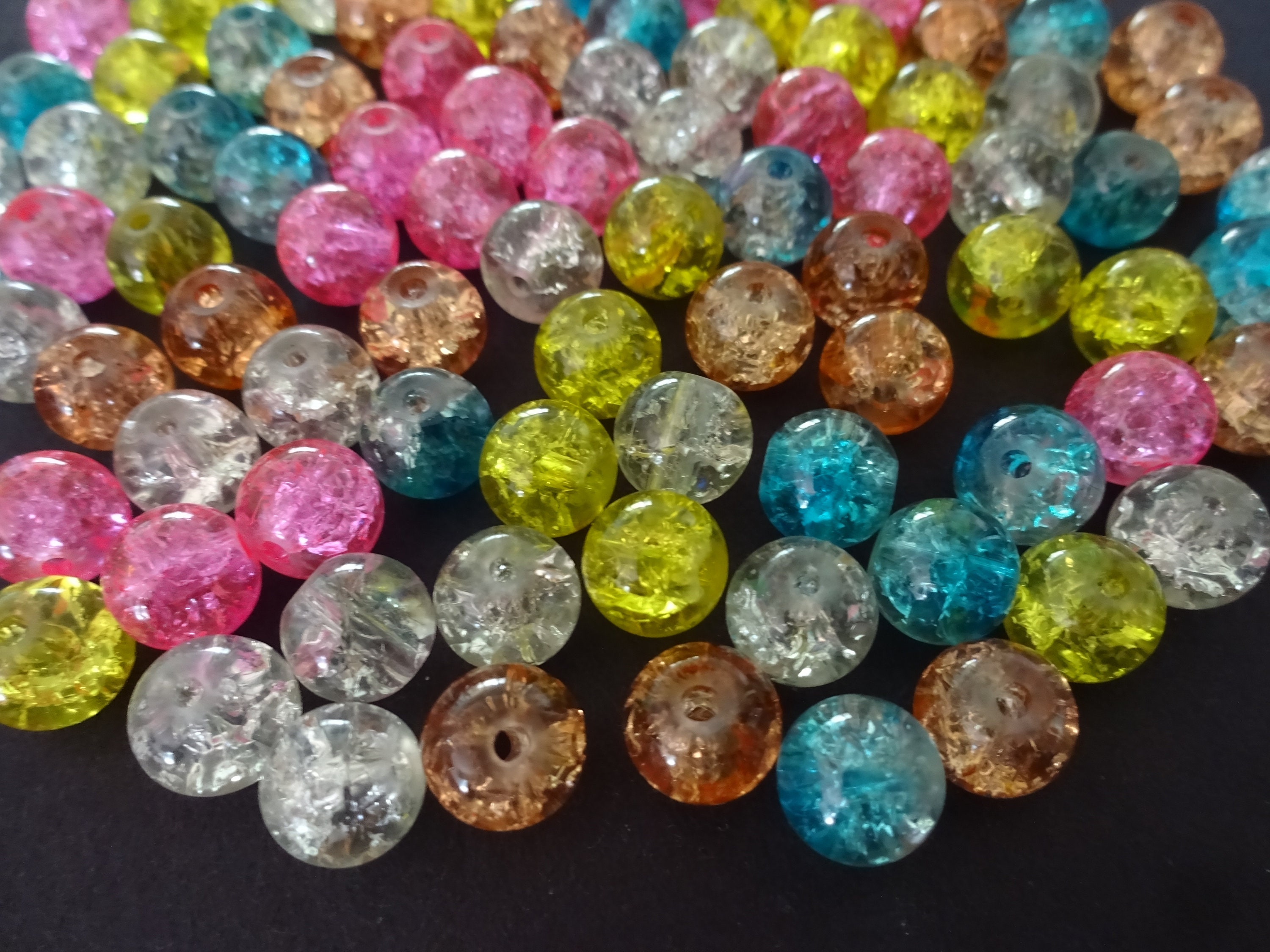 8mm Clear Round Glass Crackle Beads