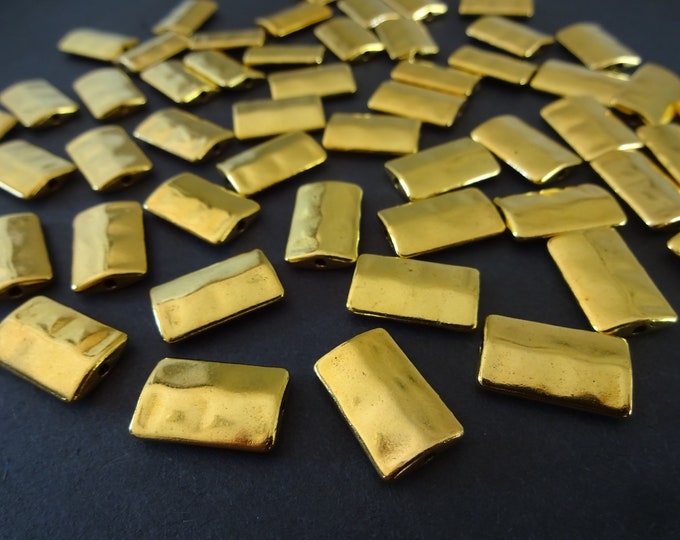 17x10.5mm Alloy Metal Hammered Rectangle Beads, Golden Tibetan Style Rectangle Bead, Gold Flat Rectangles, Minimalist Rectangle Spacers