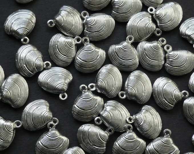 50 PACK 14mm Stainless Steel Shell Charm, Silver Shell Pendant, Metal Focal, Ocean Themed, Metal Clam Bead, Metal Ocean Bead, Silver Focal