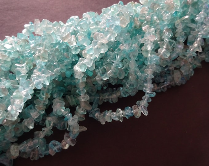 3-5mm Natural Apatite Chip Beads, 32 Inch Bead Strand, Teal Blue Stone, Nugget Bead, Gemstone, Semi Transparent, Nautical, Blue Bead