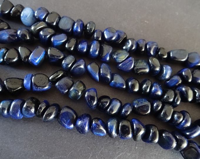 45+ Natural Tigereye Nugget Beads, Dyed Blue Tiger Eye, 15 Inch Strand, Natural Polished Drilled Chips, Tiger's Eye, Blue Stone Nuggets