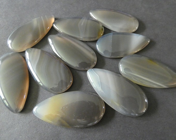 49x24mm Natural Agate Cabochon, Dyed, Teardrop Shape, Polished Gem, Gray Striped Agate, Gemstone, Natural Stone, 49x24x8mm, Extra Large