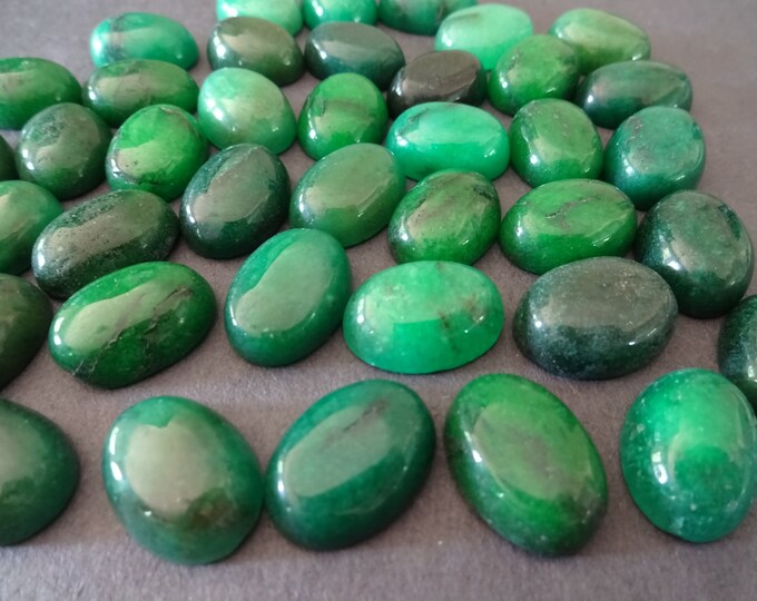 18X13mm Natural White Jade Gemstone Cabochon, Dyed, Green Oval Cab, Polished Gem Cabochon, Natural Stone, Jade Stone, Bold Green Color