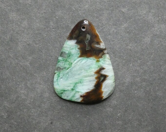 46x34mm Natural Crackle Agate Pendant, Gemstone Pendant, Green and Brown, Dyed, Teardrop Pendant, One of a Kind, Only One Available,Polished