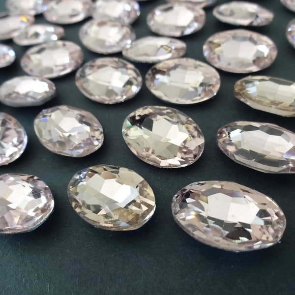 10 Pack of 18x13mm Faceted Rhinestone Oval Cabochon, Oval Rhinestone Cabochon, Faceted, Pink Rhinestone, Faceted Rhinestone, Back Plated