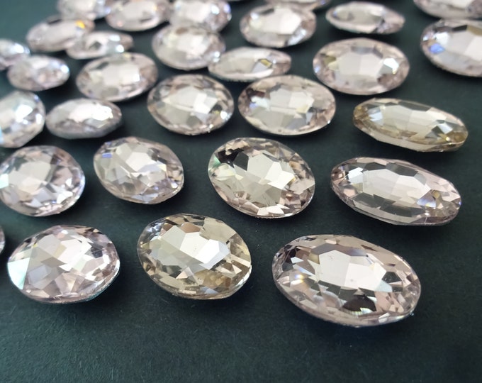 10 Pack of 18x13mm Faceted Rhinestone Oval Cabochon, Oval Rhinestone Cabochon, Faceted, Pink Rhinestone, Faceted Rhinestone, Back Plated