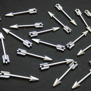 20 PACK of 29mm Alloy Metal Arrow Pendant, Silver Color, Metal Pendant, Arrow Charm, Drilled, Necklace Charm. Metallic, 2mm Hole, Antiqued