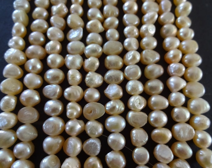 15 Inch Strand 5-6mm Cultured Freshwater Pearl Beads (dyed), About 50 Beads, Light Peach Pearl, 5-6mm Flat Sided Potato, Peach Colored Pearl