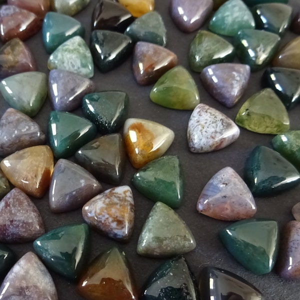2 PACK 9.5-10mm Natural Indian Agate Cabochon, Triangle Cab, Polished Stone, Mixed Colors, Natural Gemstone, Polished, Beige, Brown & Green