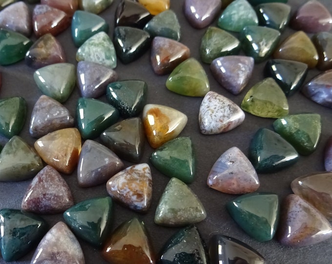 2 PACK 9.5-10mm Natural Indian Agate Cabochon, Triangle Cab, Polished Stone, Mixed Colors, Natural Gemstone, Polished, Beige, Brown & Green