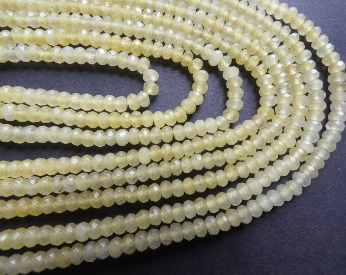 15 Inch 4x2mm Natural Malaysia Jade Bead Strand, Dyed, 144 Faceted Rondelle Bead, Bright Yellow Jade Stones, Natural Gemstone Bead, 1mm Hole