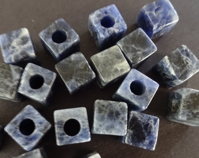 10x10mm Natural Sodalite Cube Beads, 4.5-5mm Hole, Blue Crystal Beads, Large Hole Beads, Natural Stone, Blue Gemstone, Stone Cubes, Squares