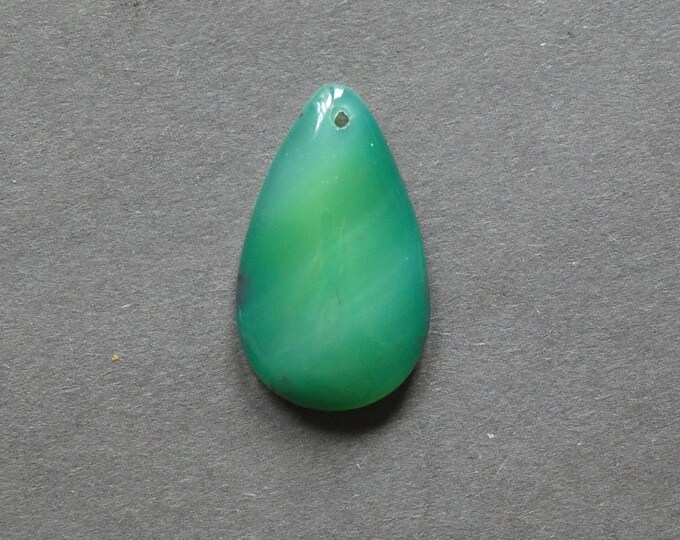 34x20mm Natural Striped Agate Pendant, Banded Agate, Gemstone Pendant, Green, Dyed, One of a Kind, Large Teardrop Pendant, Agate Charm
