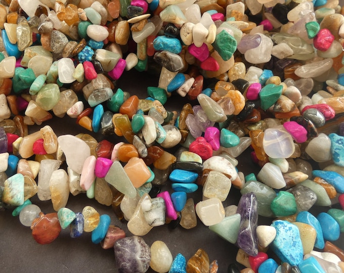31.5 Inch 8-20mm Mixed Gemstone Bead Strand, About 200 Beads, Mixed Colors, Stone Chip Strand, Semi Precious Stone, Natural & Synthetic