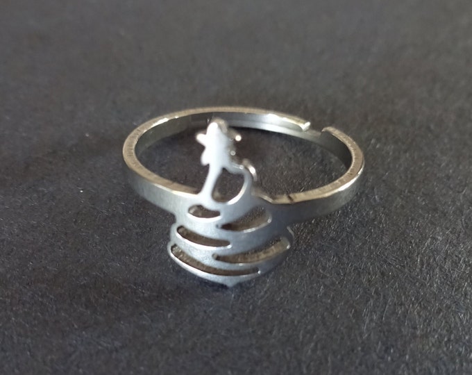 Stainless Steel Christmas Tree Ring, Adjustable, Shiny Silver Color, Stocking Stuffer Gift Ring, Xmas Tree Design, White Elephant Gift