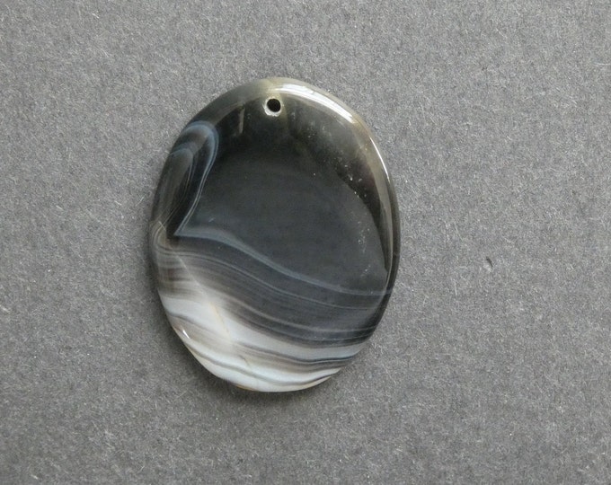 45x35mm Natural Striped Agate Pendant, Large Oval, Black, Dyed, One of a Kind, As Seen in Image, Only One Available, Gemstone Pendant