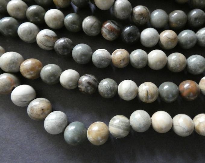 8-8.5mm Natural Silver Leaf Jasper Ball Beads, Jasper Beads, 15.5 Inch Strand Of About 47 Beads, Stone Ball Beads, Beige Gemstone Beads