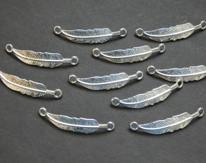 10 PACK of 44mm Feather Pendant, Platinum Finish Metal Pendant, Metal Feather Pendant, Silver Feather Pendant, Silver Metal Pendant, Charm