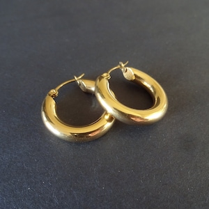 Stainless Steel Gold Chunky Hoop Earrings, Hypoallergenic, Vacuum Plated, Simple Hoops, Set Of Golden Earrings, 27.5mm, Thick Hoops
