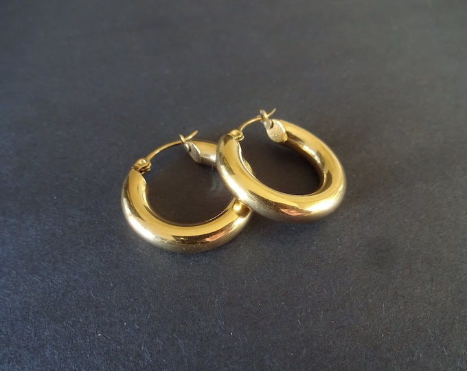 Stainless Steel Gold Chunky Hoop Earrings, Hypoallergenic, Vacuum Plated, Simple Hoops, Set Of Golden Earrings, 27.5mm, Thick Hoops
