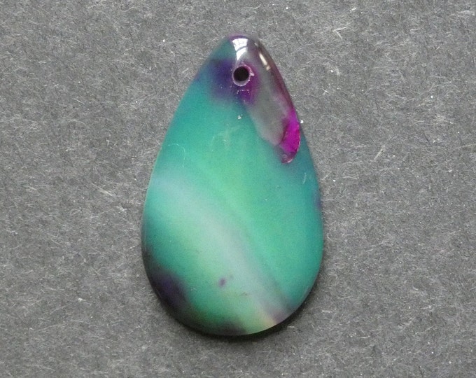 34x20mm Natural Agate Pendant, Gemstone Pendant, One of a Kind, Teardrop, Green and Purple, Dyed, Only One Available, Unique Agate Pendant