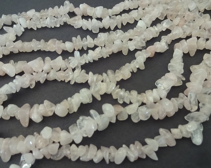 15-16 Inch Natural Rose Quartz 4-9mm Chip Bead Strand, About 150 Hand Cut Beads, Drilled, Light Pink Crystals, LIMITED SUPPLY, Hot Deal!