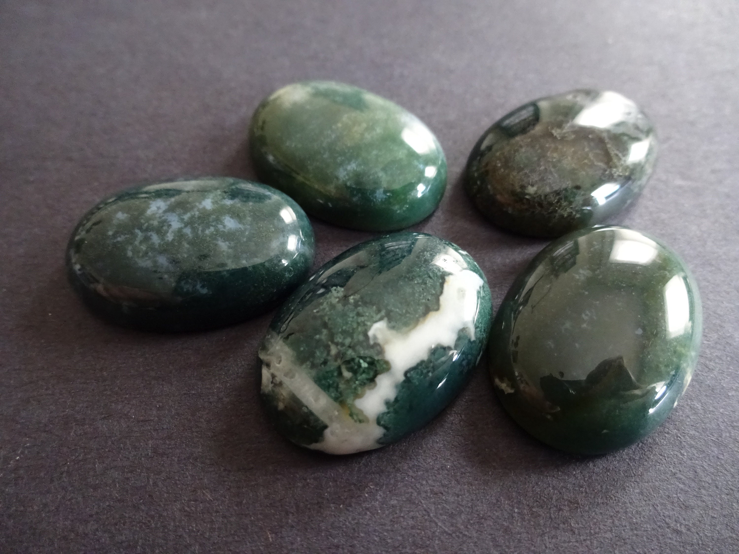 25x18x7mm Natural Moss Agate Gemstone Cabochon, Oval Cabochon, Polished