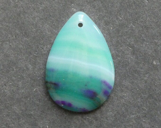 34x23mm Natural Agate Pendant, Gemstone Pendant, One of a Kind, Teardrop, Green and Purple, Dyed, Only One Available, Unique Agate Pendant
