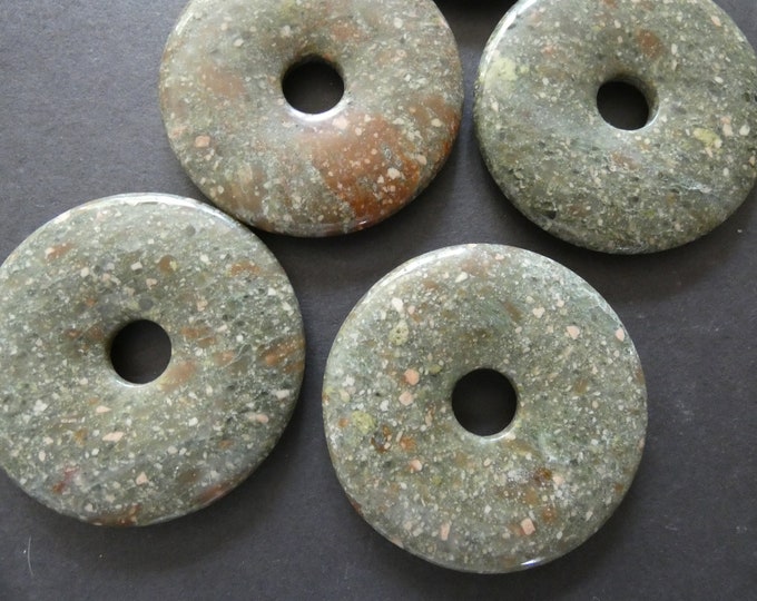 50mm Unakite Gemstone Donut, Round Donut Component, Polished, Stone Pendant, Green Gemstone, Unakite Stone, Interesting Gemstone Donut