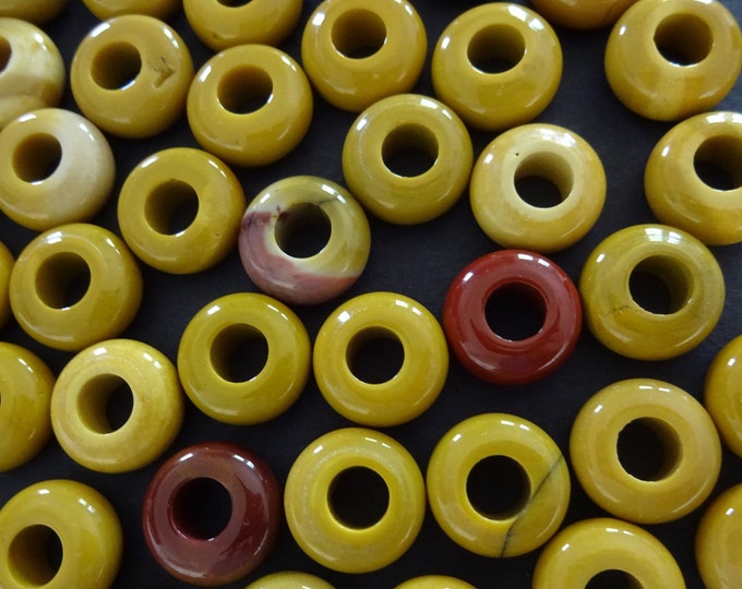 12x6mm Natural Mookaite Rondelle Bead, Large Hole Bead, 5mm Hole, Polished Mookaite Jasper Donut Bead, Yellow & Red Jasper Ring Beads