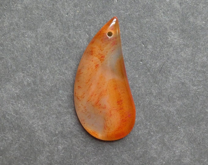 46x22mm Natural Agate Pendant, Gemstone Pendant, Large Teardrop, Orange, Dyed, One of a Kind, Only One Available, Unique Agate Pendant