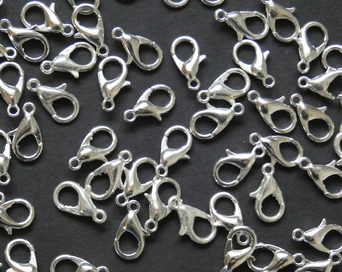 100 PACK of 12X6mm Lobster Claw Clasps, Platinum Finish Clasps, Silver Lobster Claw Clasps, Set of Lobster Claw Clasps, Set of Silver Clasps