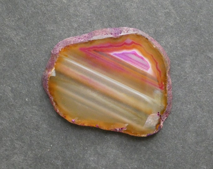 60x48mm Natural Agate Slice Cabochon, Gemstone Cabochon, Pink and Yellow, Dyed, One of a Kind, Only One Available, Unique Agate Nugget