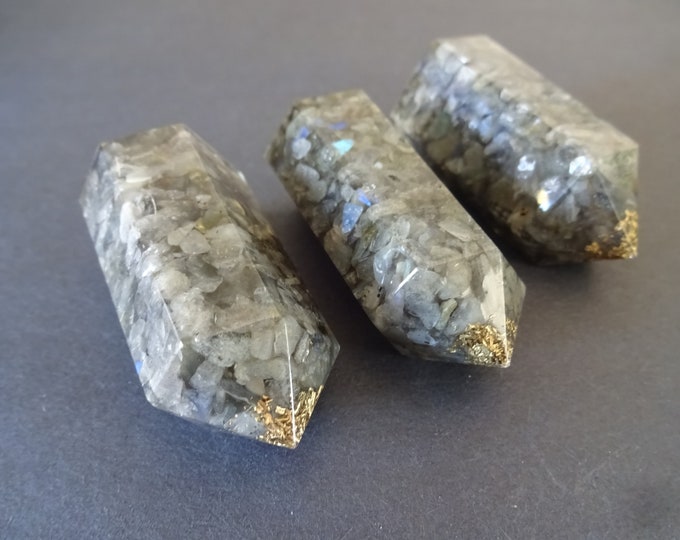 51-52mm Natural Labradorite & Resin Obelisk, Polished, Gemstone Column, No Hole, Decorative Stone, Large Gray Stone Obelisk, Gemstone Decor