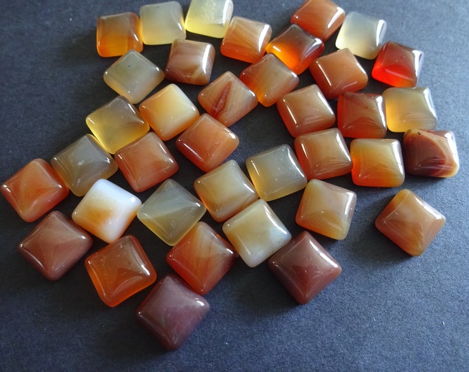 10x10mm Natural Carnelian Cabochon, Square Gemstone Cabochon, Red Jewelry Stone, High Quality Polished Gem, Translucent, Red-Orange