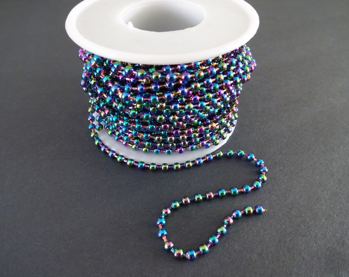 10 Meters 304 Stainless Steel Ball Chain, Soldered, 3mm Chain Bulk Lot, Rainbow Color, Spool Of Necklace Chain, Necklace Making Supply