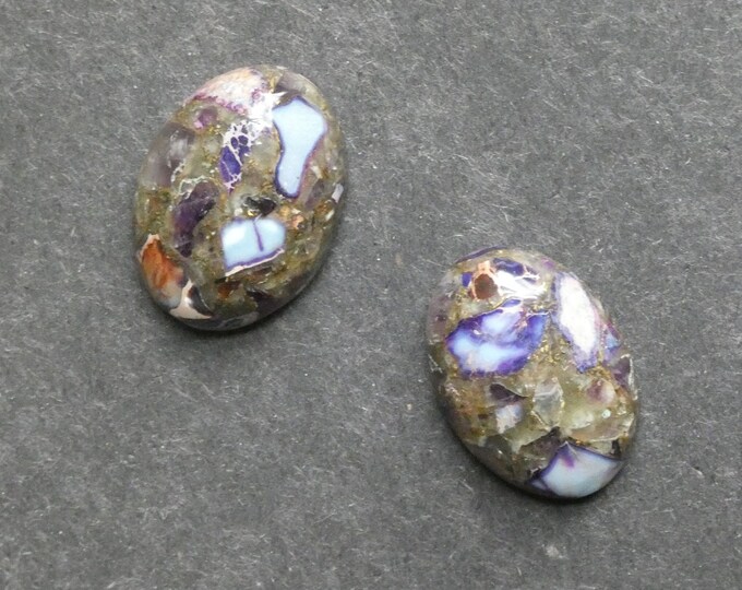 2 Pack 25x18mm Synthetic Imperial Jasper and Fluorite Cabochons, Unique Cabochon Set, Gemstone Cabochon Set, Oval Cabochons, One of a Kind