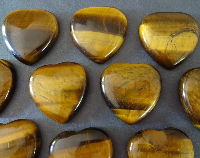 30mm Natural Tiger Eye Heart Cabochon, Polished Gem Stone Hearts, Natural Gemstone Cab, Tigereye, Polished Gem, Tiger's Eye Stone Cab